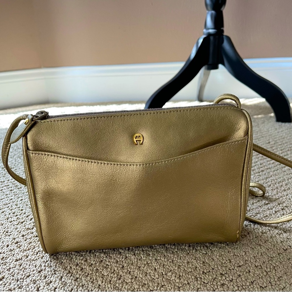 Etienne Aigner Leather Crossbody in Metallic Gold